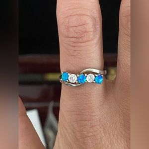 925 Sterling Silver Blue Opal Cubic Zirconium Ring